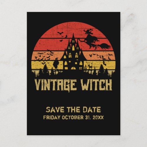 Halloween Distressed Vintage Witch Retro Sunset Announcement Postcard