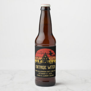 Halloween Distressed Vintage Witch Retro Sunset Beer Bottle Label