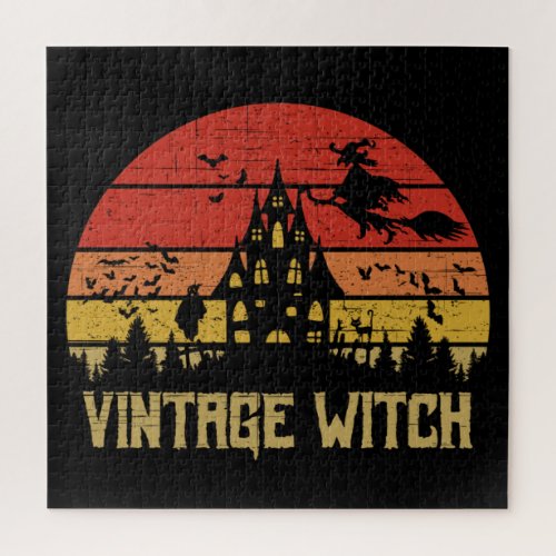 Halloween Distressed Vintage Witch Retro Sunset Jigsaw Puzzle