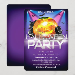 Halloween DJ Party Disco Ball Pumpkin Spooky Invitation