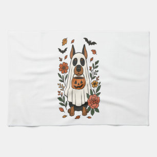Halloween Doberman Pinscher Flowers Kitchen Towel