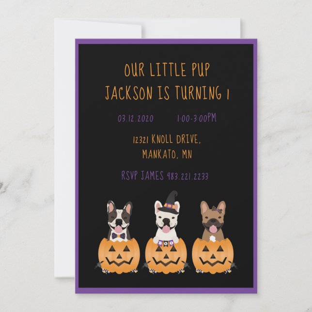 Halloween Dog Birthday French Bulldogs Invitation (Front)