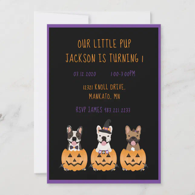 Halloween Dog Birthday French Bulldogs Invitation | Zazzle