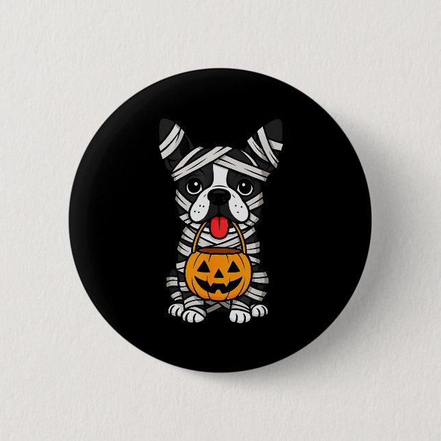 Halloween Dog Boston Terrier Mummy Costume Men Wom Button (Front)