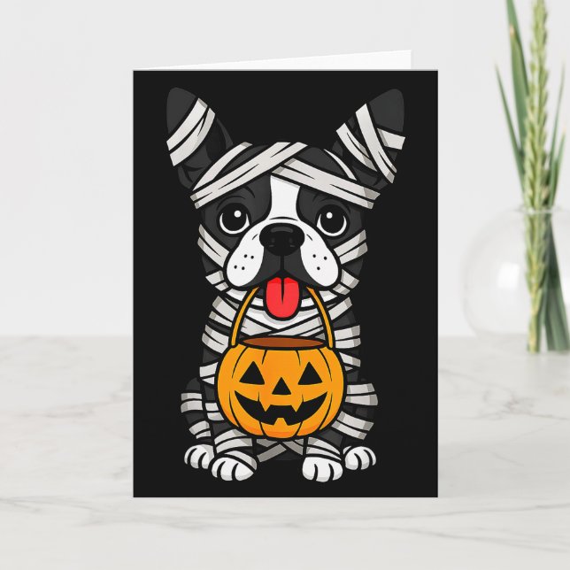 Halloween Dog Boston Terrier Mummy Costume Men Wom Card (Front)