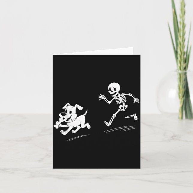 Halloween Dog Funny Skeleton Skeleton Chasing Dog Card (Front)