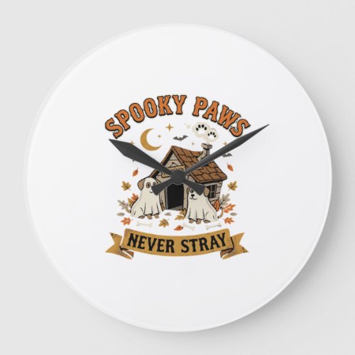Halloween Dog Ghost Paws Large Clock