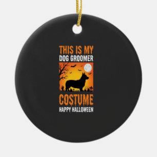 Halloween Dog Groomer Costume Silhouette Ceramic Ornament