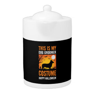 Halloween Dog Groomer Costume Silhouette Teapot