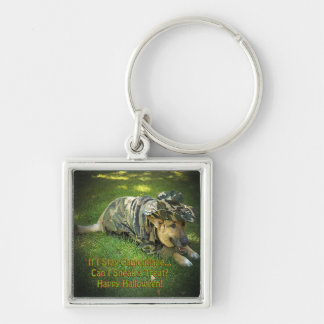 Halloween Dog in Camouflage Keychain