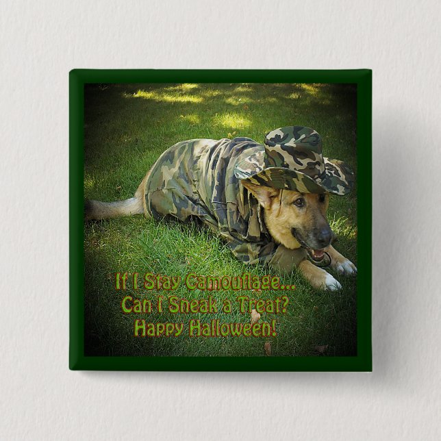 Halloween Dog in Camouflage Pinback Button (Front)