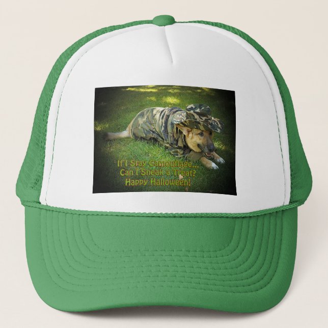 Halloween Dog in Camouflage Trucker Hat (Front)