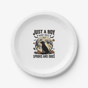 Halloween Dog Lover Vintage Engraving Boy Shirt De Paper Plates
