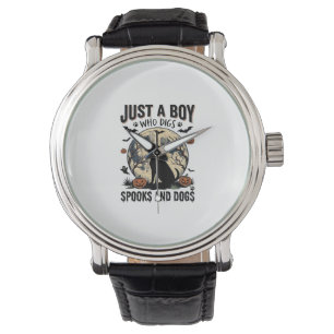 Halloween Dog Lover Vintage Engraving Boy Shirt De Watch