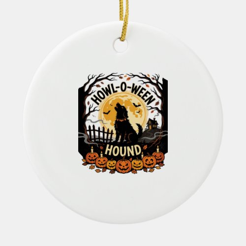 Halloween Dog Moon Howl (2) Ceramic Ornament