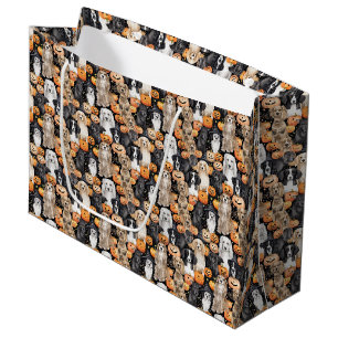 Halloween Dog Party - Cute Dog Breeds with Pumpkin Large Gift Bag