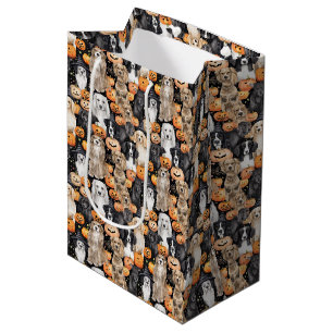 Halloween Dog Party - Cute Dog Breeds with Pumpkin Medium Gift Bag