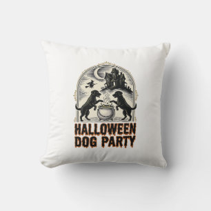 Halloween Dog Party Vintage Witch Cauldron Design_ Throw Pillow