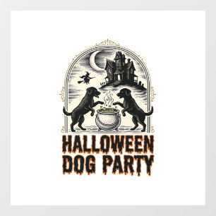 Halloween Dog Party Vintage Witch Cauldron Design_ Window Cling