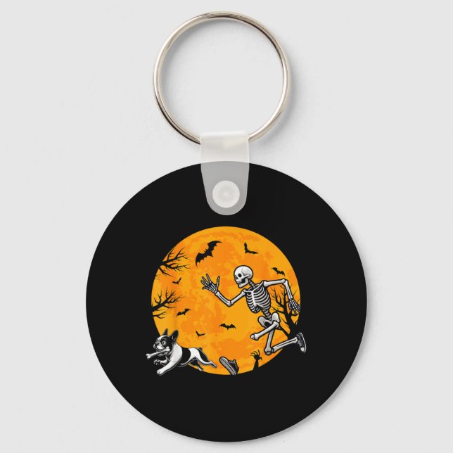 Halloween Dog Skeleton Chasing Dog Halloween Keychain (Front)