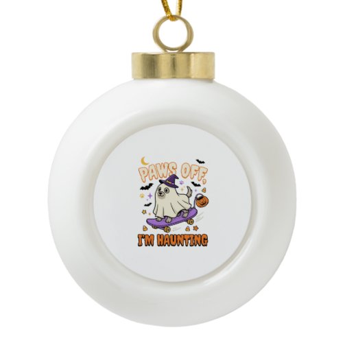 Halloween Dog Spooky Skate Ride Ceramic Ball Christmas Ornament
