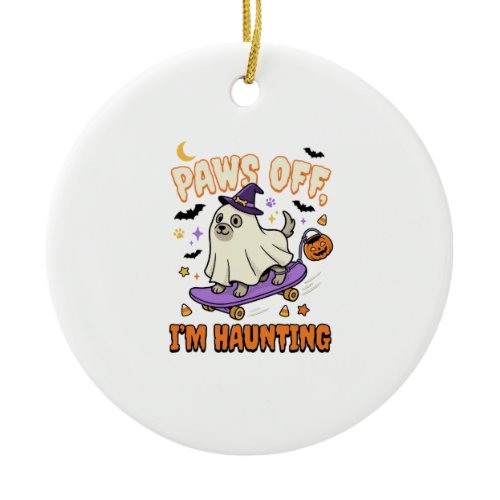 Halloween Dog Spooky Skate Ride Ceramic Ornament