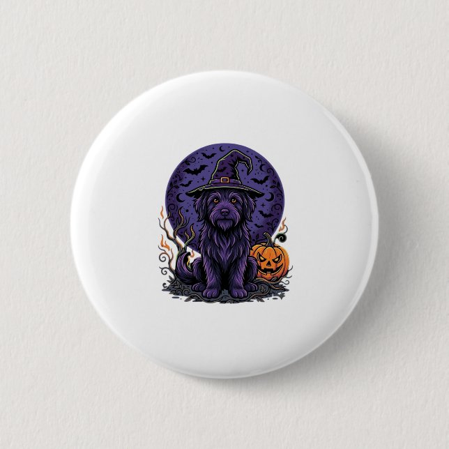 Halloween Dog Witch Pumpkin Vector Art Button (Front)