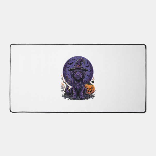 Halloween Dog Witch Pumpkin Vector Art Desk Mat (Front)