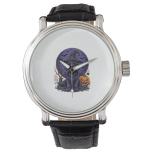 Halloween Dog Witch Pumpkin Vector Art Watch