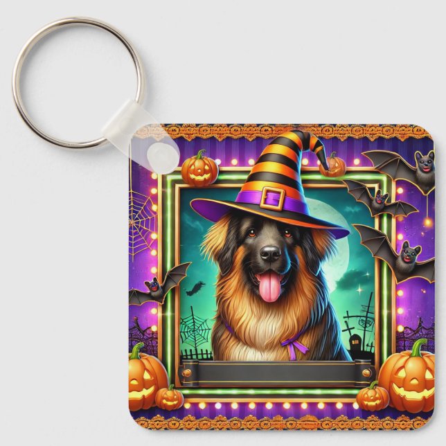 Halloween Dog With Witch Hat Keychain (Front)