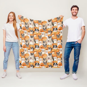 Halloween Dogs - Cute Dog Breeds with Pumpkin 2 Fleece Blanket