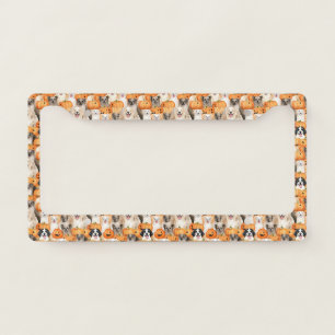 Halloween Dogs - Cute Dog Breeds with Pumpkin 2 License Plate Frame