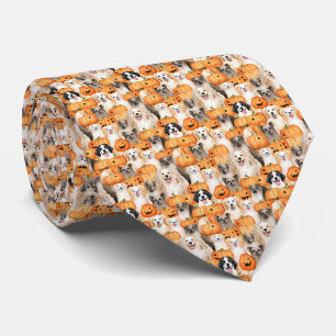 Halloween Dogs - Cute Dog Breeds with Pumpkin 2 Neck Tie