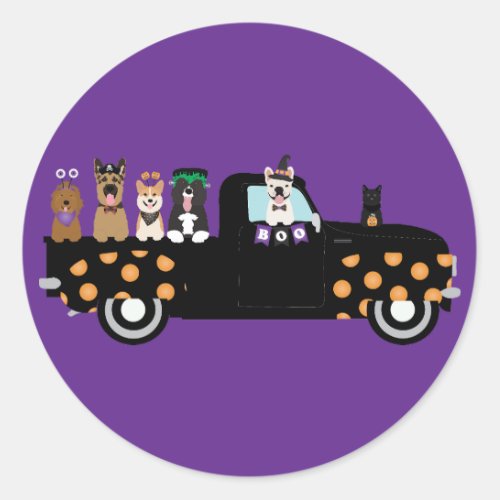 Halloween Dogs In A Pickup Truck Classic Round Sticker