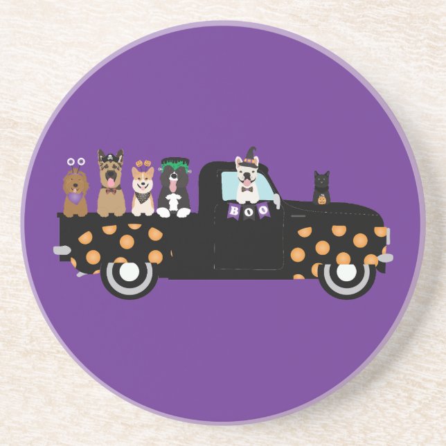 Halloween Dogs In A Pickup Truck Coaster (Front)