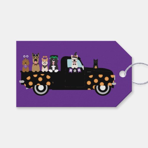 Halloween Dogs In A Pickup Truck Gift Tags