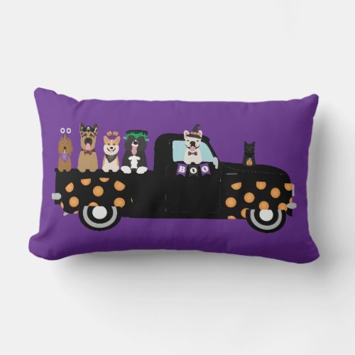 Halloween Dogs In A Pickup Truck Lumbar Pillow