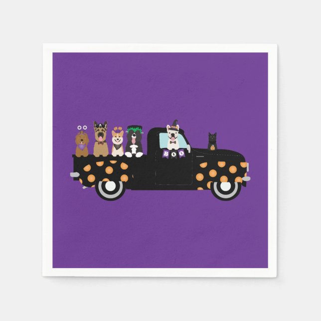 Halloween Dogs In A Pickup Truck Napkins (Front)