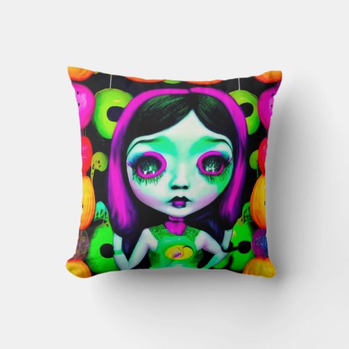 Halloween Doll Throw Pillow