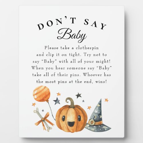 Halloween Dont Say Baby Baby Shower Game Poster Plaque