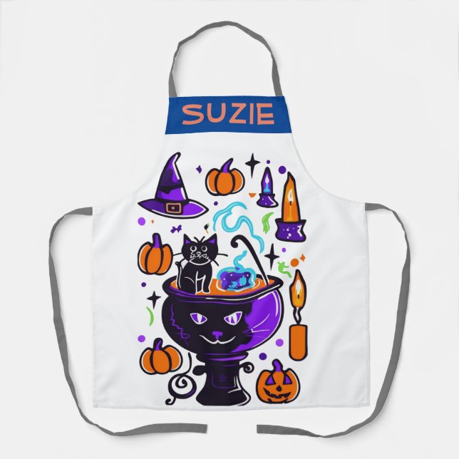 Halloween Doodle Apron - Cute Spooky Cooking Gift (Front)