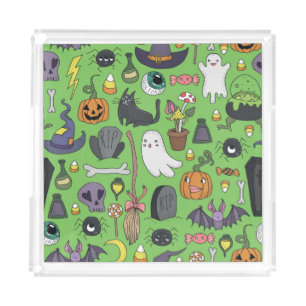 Halloween Doodle: Cute Seamless Concept Acrylic Tray