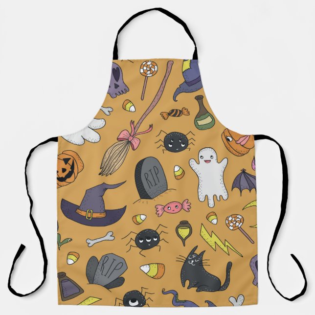 Halloween Doodle Objects Seamless Pattern Apron (Front)