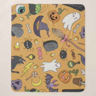 Halloween Doodle Objects Seamless Pattern Sherpa Blanket