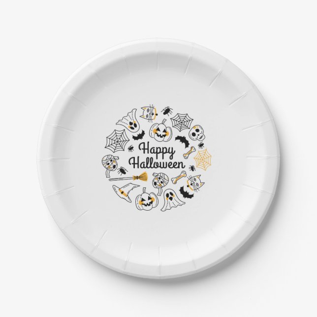 Halloween doodle Paper Plate (Front)
