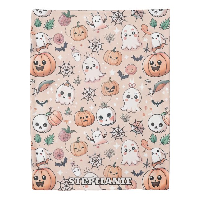 Halloween Doodle Pattern with Ghosts & Pumpkins 2 Duvet Cover (Front)