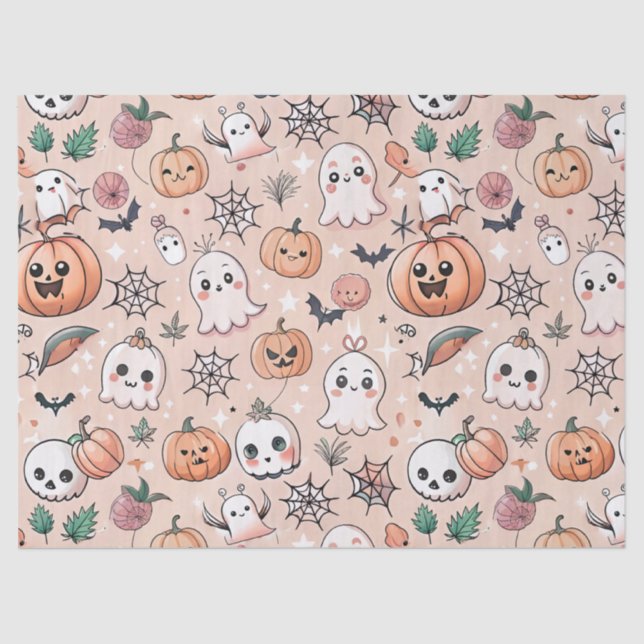 Halloween Doodle Pattern with Ghosts & Pumpkins 2 Tissue Paper (Front)