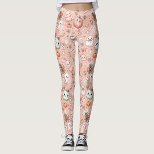 Halloween Doodle Pattern with Ghosts & Pumpkins Leggings