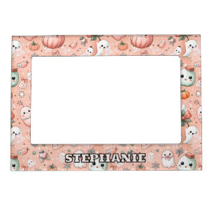 Halloween Doodle Pattern with Ghosts & Pumpkins Magnetic Frame