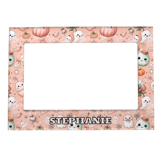 Halloween Doodle Pattern with Ghosts & Pumpkins Magnetic Frame (Front)